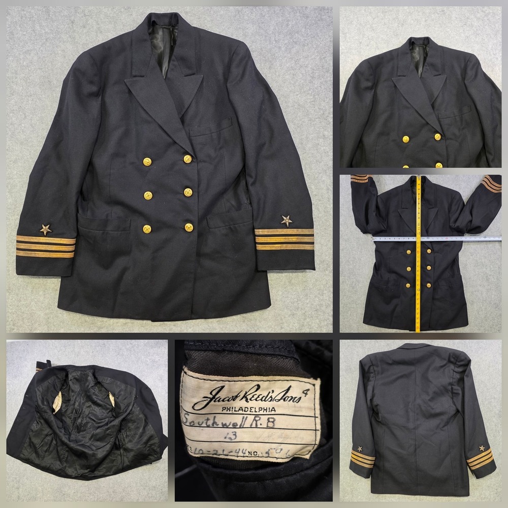 Vintage WWII World War 2 1944 Blazer Mens‎ Blue Wool Navy Officer Uniform Jacket